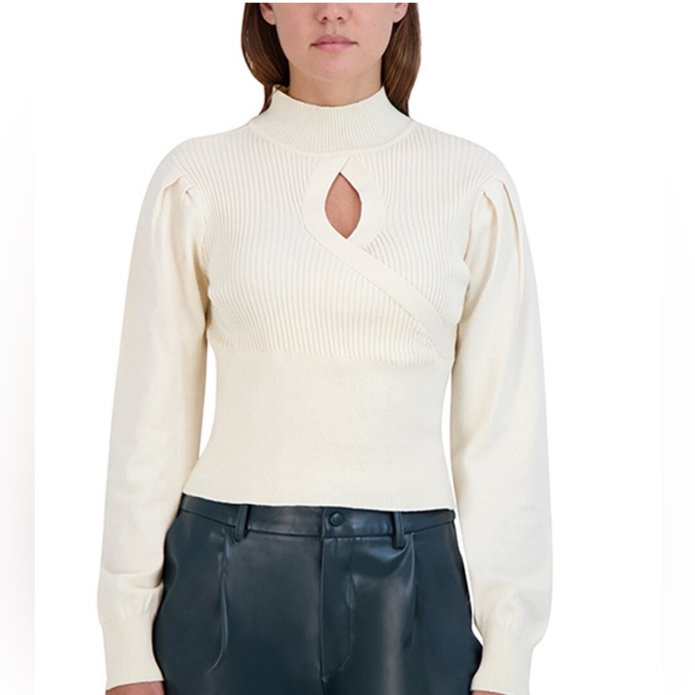 BCBGeneration Women's Fitted Long Sleeve Sweater Mock Neck Front Keyhole